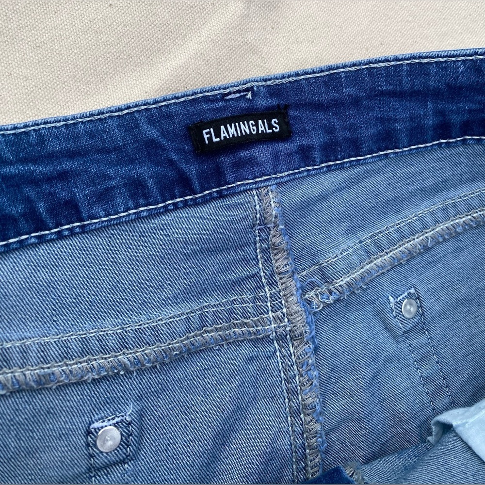 NWT Flamingals Casual Medium Wash Blue Jeans Slim Straight Pleated Boho 2XL - Picture 7 of 9